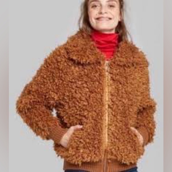 Wild Fable Brown Teddy Faux Fur Zip Up Jacket - Picture 1 of 6